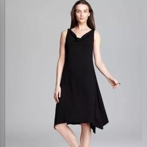 GUC Eileen Fisher black sleeveless cowl neck dress with longer hem at the side
